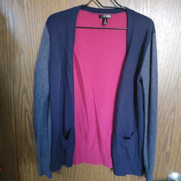 Aqua Cashmere Colorblock Cardigan Sweater Hot Pink Navy Grey Size Medium - Picture 3 of 9